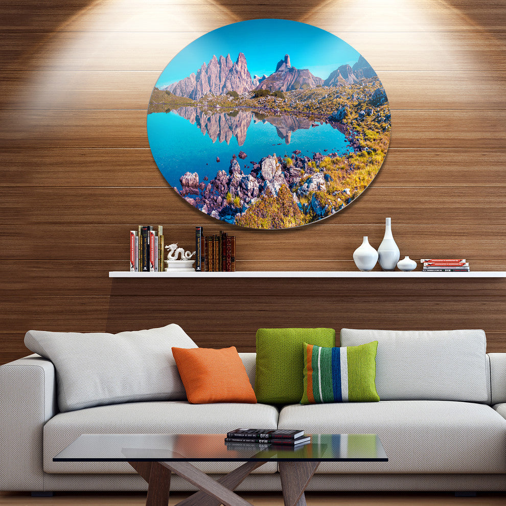 Lago Rienza Ursprung Panorama, Seashore Disc Metal Artwork, 11"
