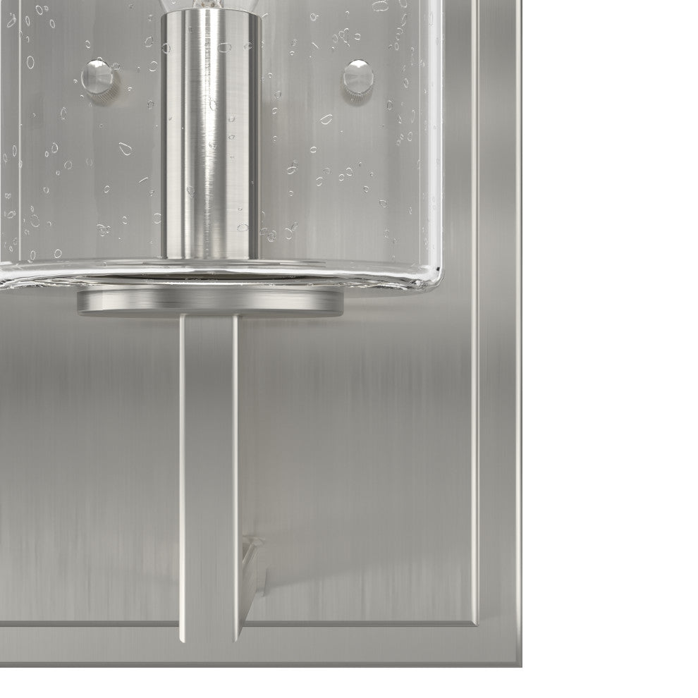 Hunter Kerrison Brushed Nickel, Clear Seeded Glass 1 Light Sconce Wall Light
