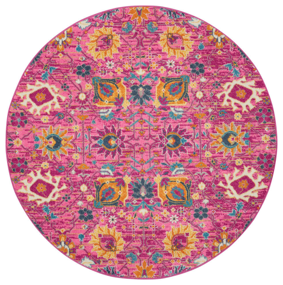 Nourison Passion 4' x Round Fuchsia Bohemian Indoor Area Rug