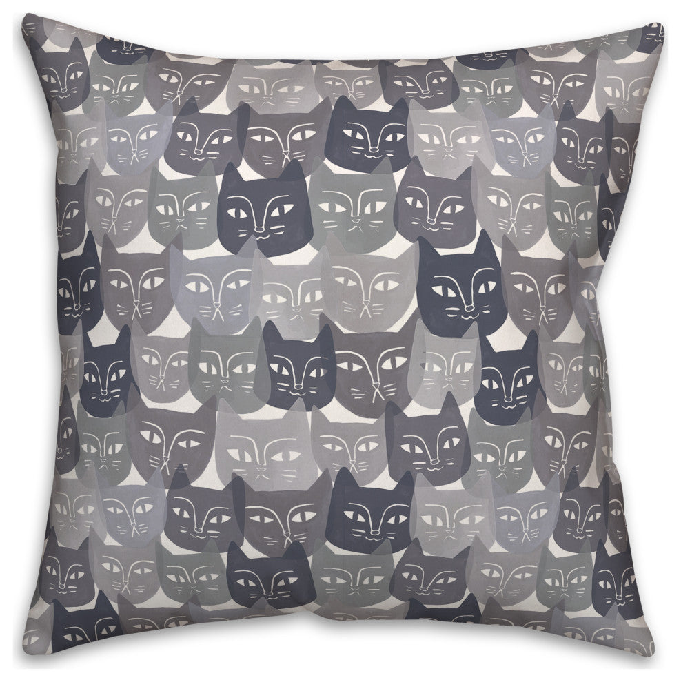 Gray Cat Face Pattern 18"x18" Spun Poly Pillow