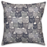 Gray Cat Face Pattern 18"x18" Spun Poly Pillow