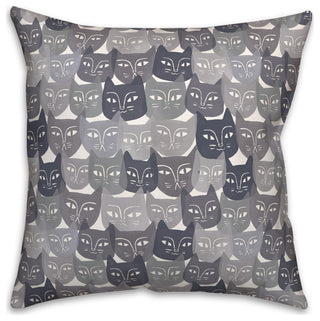 Gray Cat Face Pattern 18"x18" Spun Poly Pillow