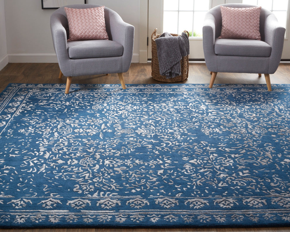Weave & Wander Khalo Wool Rug, Blue/Silver, 8' X 10'