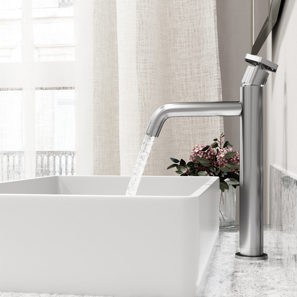 VIGO Ruxton 12" H Single Handle Single Hole Bathroom Vessel Faucet, Brushed Nickel