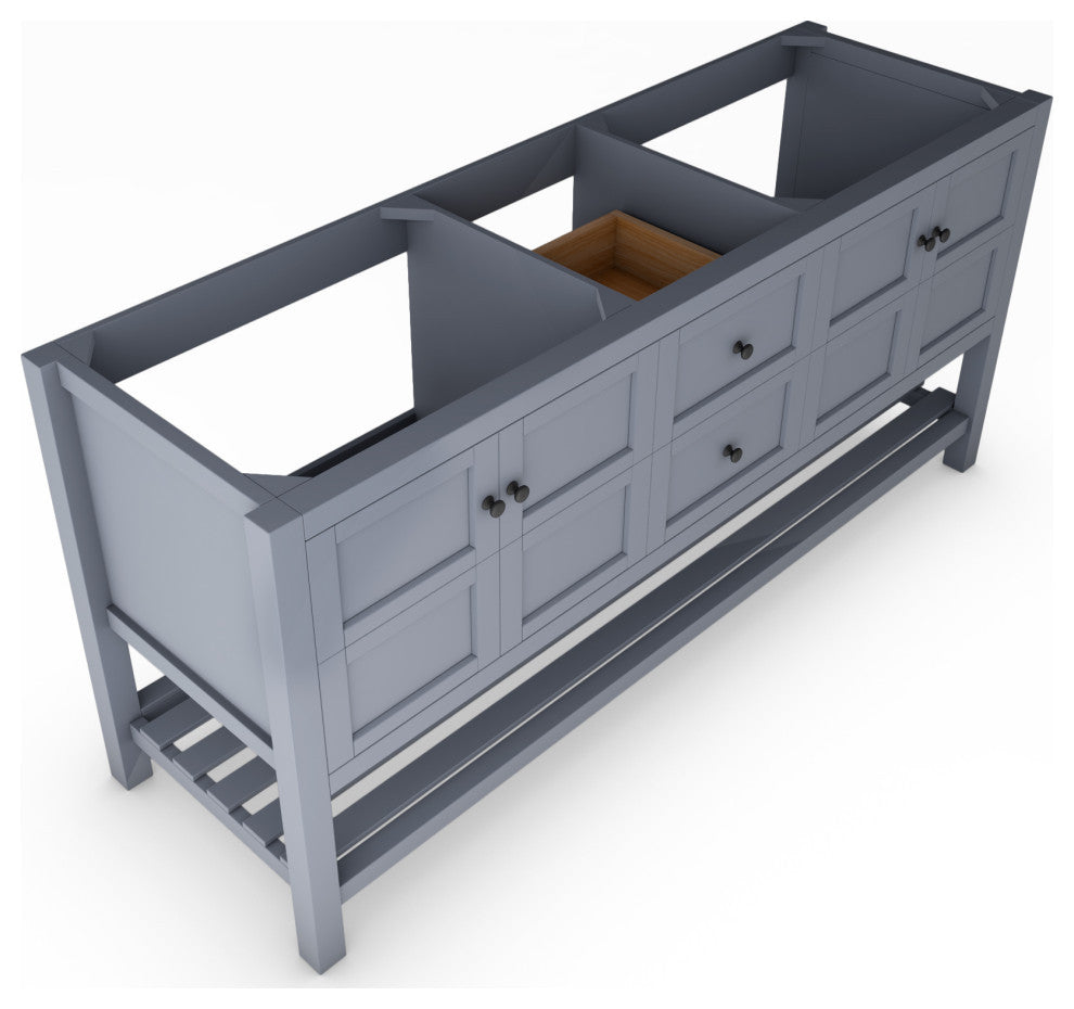 CastelloUSA Alicia 72" Freestanding Vanity, Base Only, Gray, Black Handles