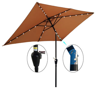 Rectangular 10' Patio Solar LED Lighted Outdoor Market Umbrella, Brown
