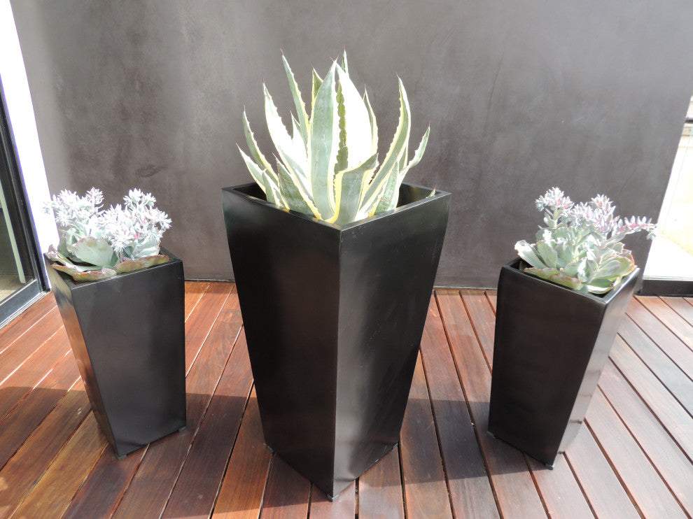 Windsor Tall Square Planter, Black, 7"x7"x14"