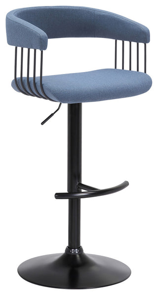 Calista Adjustable Bar Stool, Blue Fabric With Black Metal, Blue