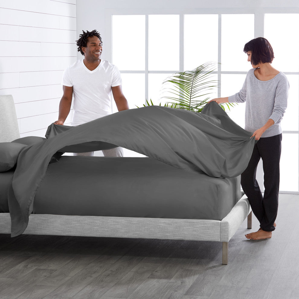 Bare Home Flat Top Sheets - Multi-Pack, Gray, King, Set of 5