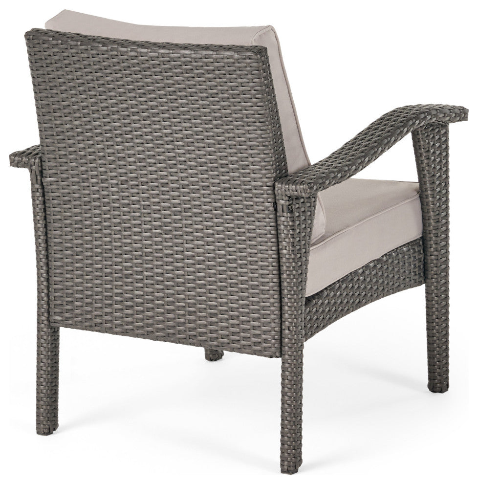 GDF Studio 3-Piece Maui Outdoor Gray Wicker Chat With Cushions Set