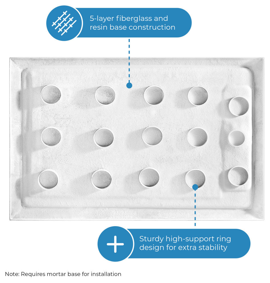Ove Decors Erika Shower Base Rectangle, White, 54"x36", Side Drain