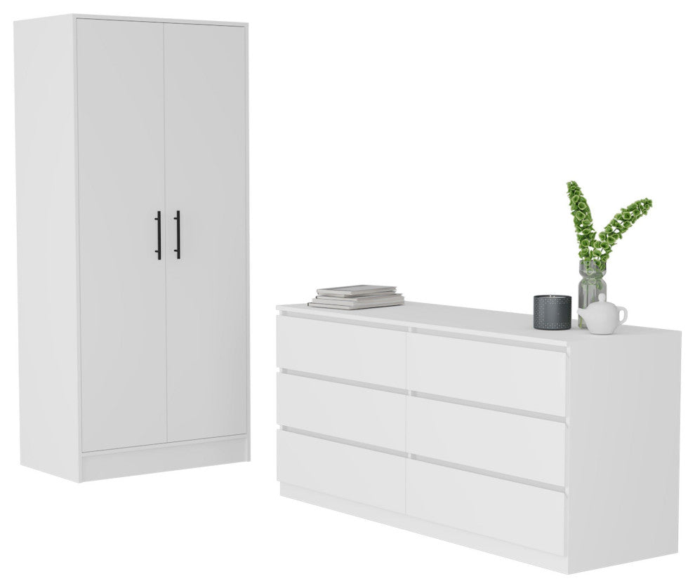 FM Furniture Wyoming 2-Piece Bedroom Set With Armoire and 6-Drawer Dresser