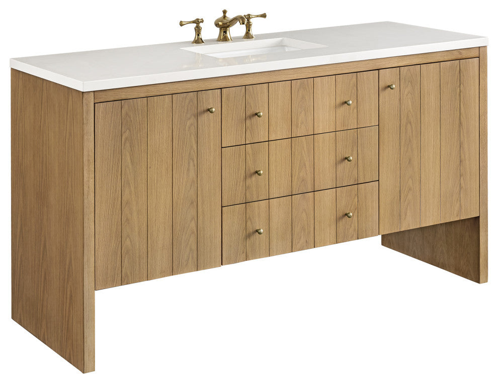 Hudson 60" Single Vanity, Light Natural Oak,  White Zeus Quartz Top