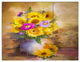 Yellow Sunflower and Violet Aster Flowers, Floral Wall Art, 36x28, 3 Panels