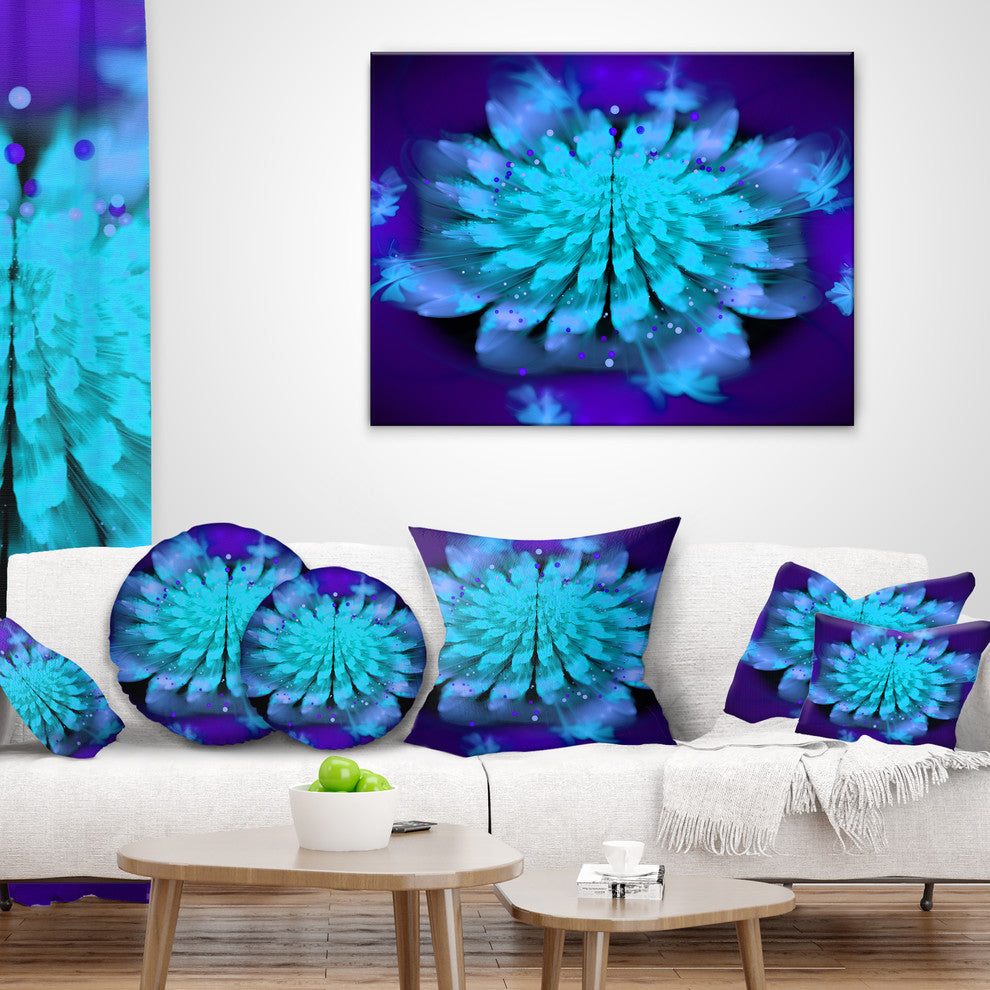 Fractal Blue Spread out Flower Floral Throw Pillow, 16"x16"