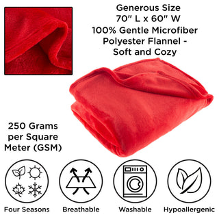 Flannel Fleece Throw Blanket Oversized Lightweight Microfiber, Red