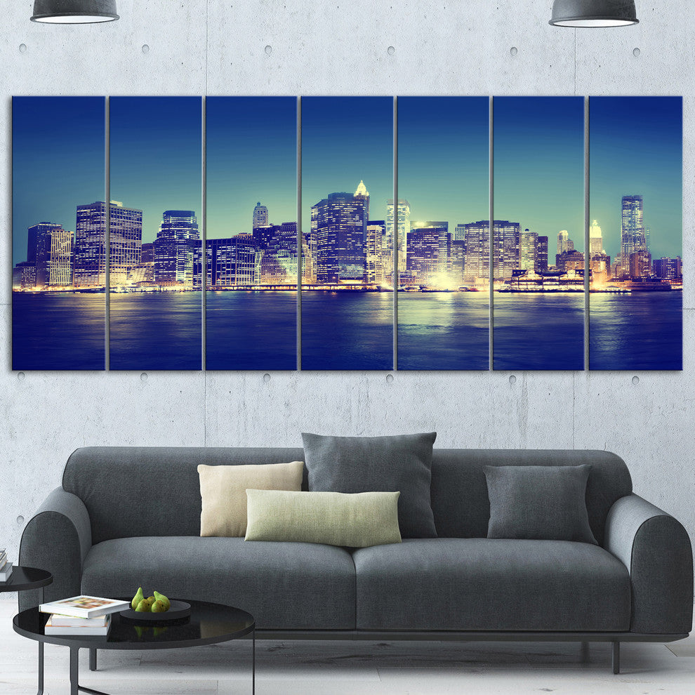 New York City Evening Panorama, Canvas Print, 83"x32", 7 Panels