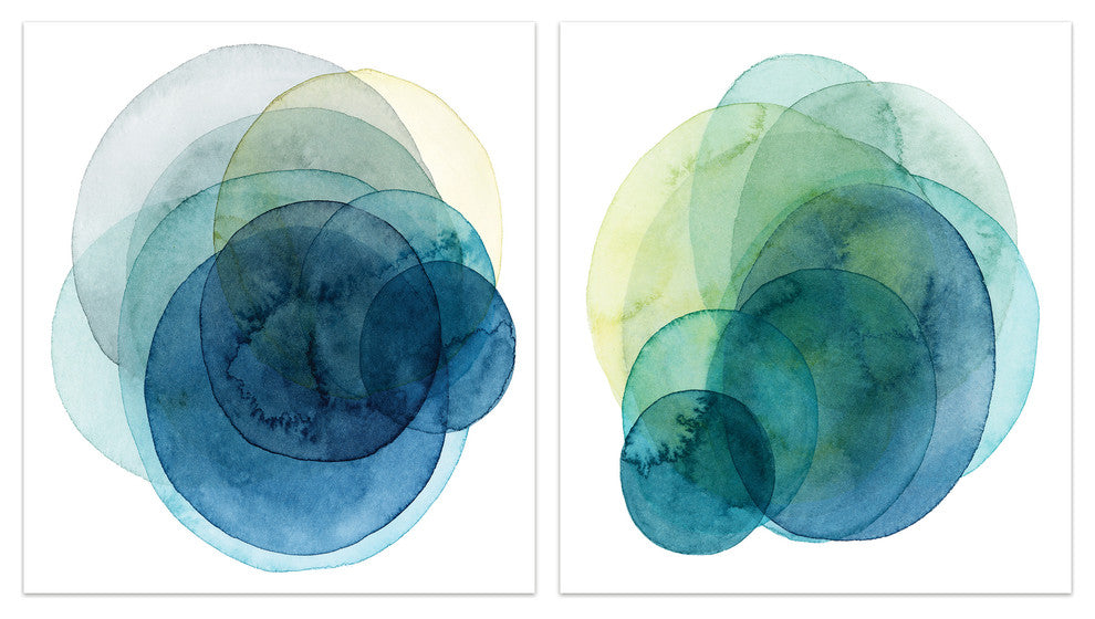 "Evolving Planets" Blue Abstract Wall Art Free Floating Tempered Glass Print