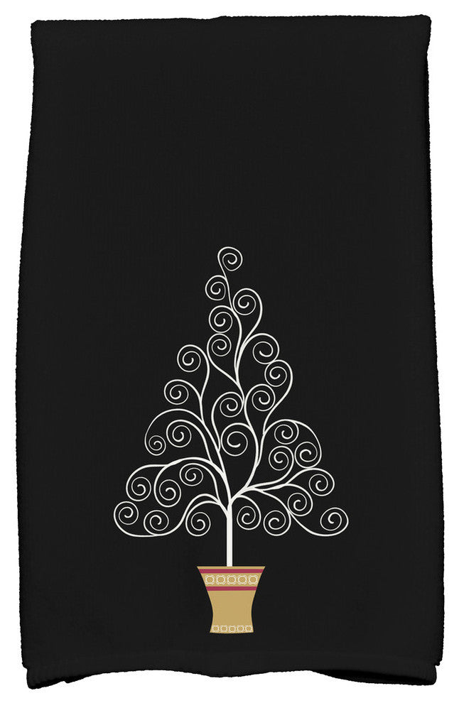Filigree Tree, Geometric Print Hand Towel, Black, 18 x 30"