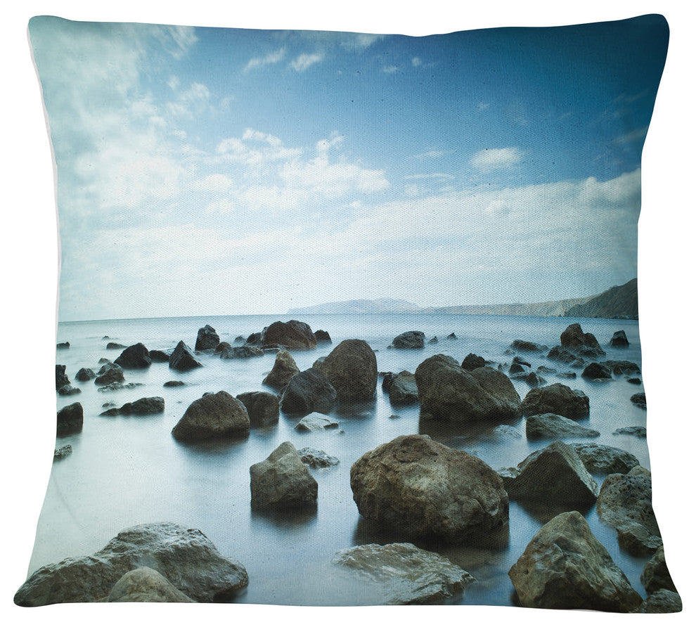 Sleeping Sea Under Blue Sky Landscape Photo Throw Pillow, 18"x18"