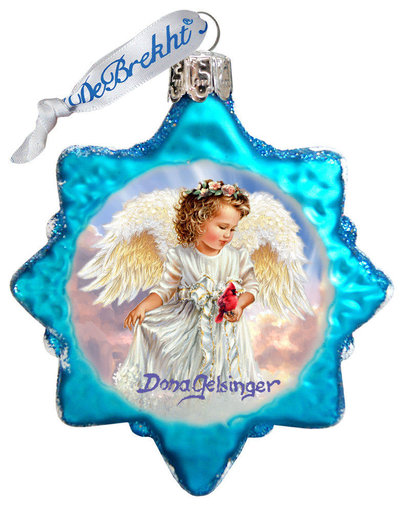 Angel With Cardinal Mercury Glass Ornament