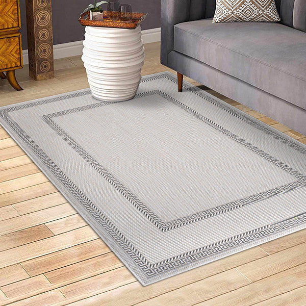 5" x 7" Gray Double Border Indoor Outdoor Area Rug