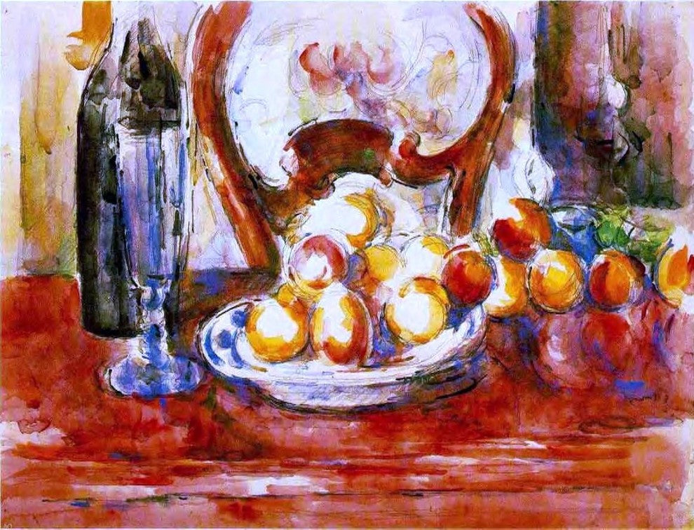 Paul Cezanne Still Life, Apples  a Bottle and Chairback Gallery Wrapped Canvas