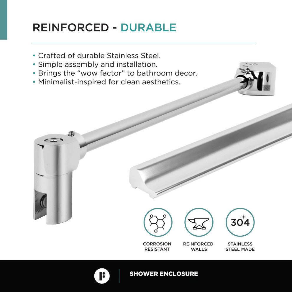 Shower Enclosure Hinged Frameless Tempered Glass, Polished Chrome, 32"