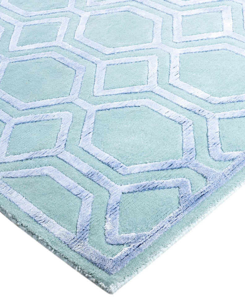 Modern One-of-a-Kind Handmade Area Rug Green, 8' 1" x 9' 10"