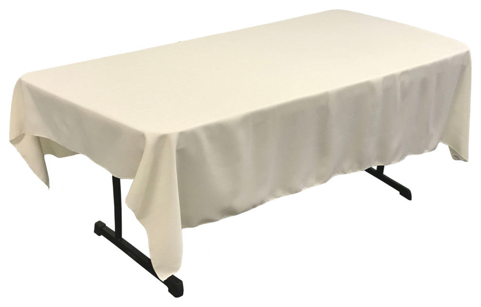 LA Linen Polyester Poplin 60"x90" Rectangular Tablecloth, Ivory