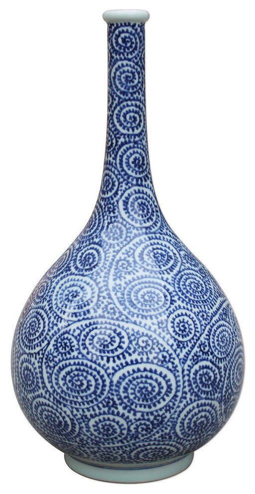 Blue and White Spiral Pattern Porcelain Olive Vase 16"