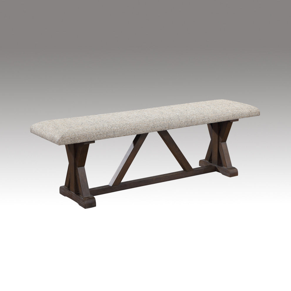 Gray Fabric Bench, Rustic Brown Finish