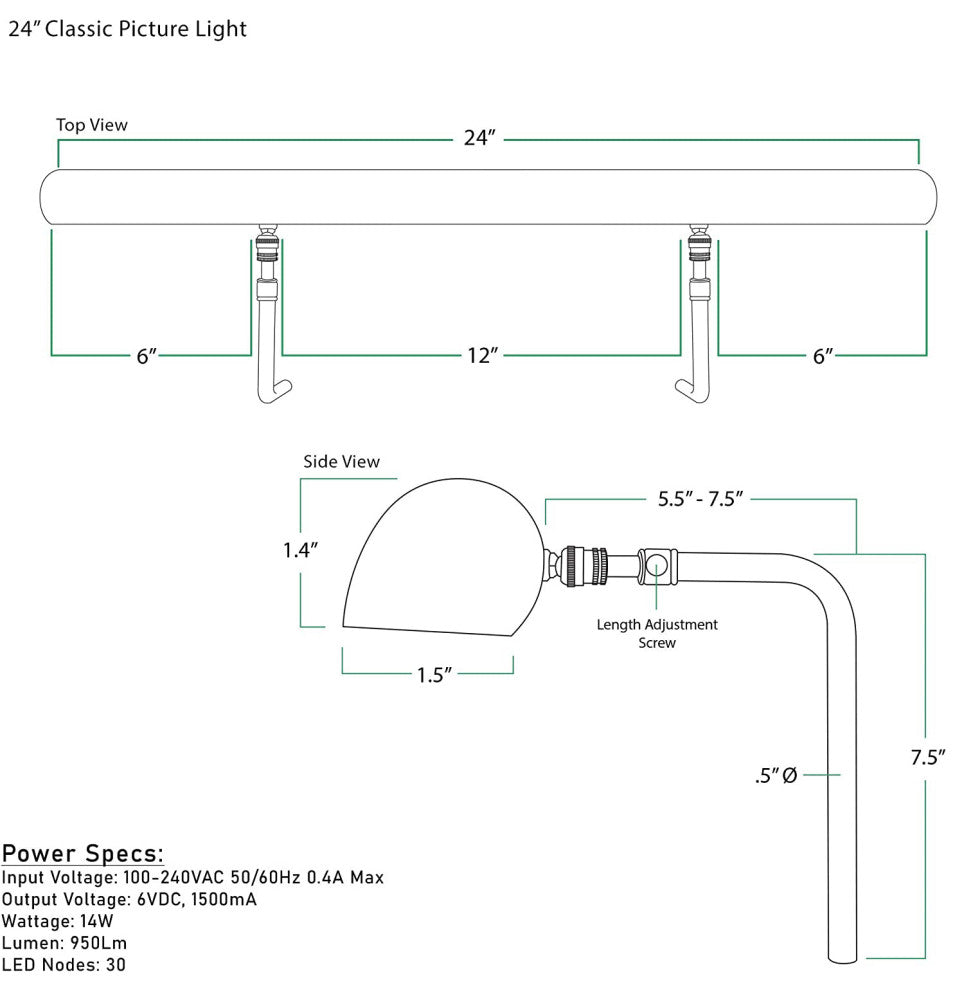 Classic LED Art Lights, Dimmable, Plug-in, Antique Brass, 24"
