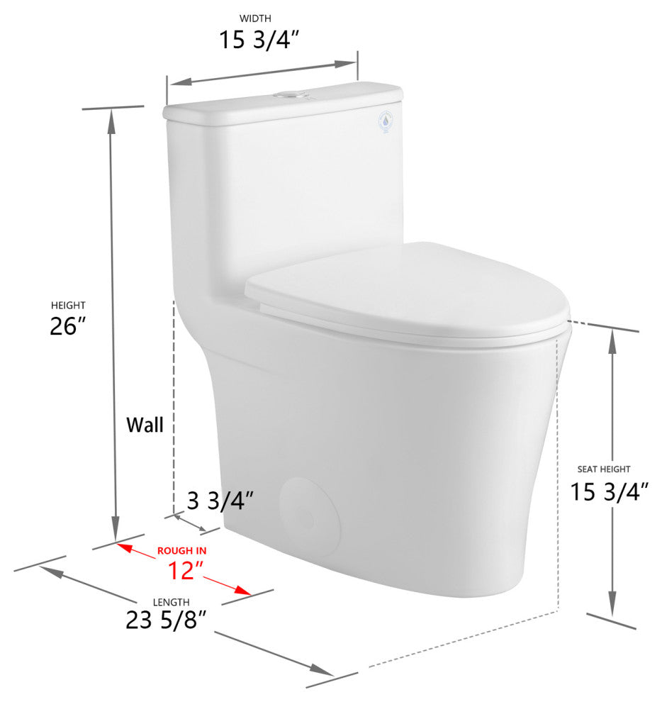 One Piece Toilet Elongated,Small Toilet Compact Modern Single Flush 1.28 GPF