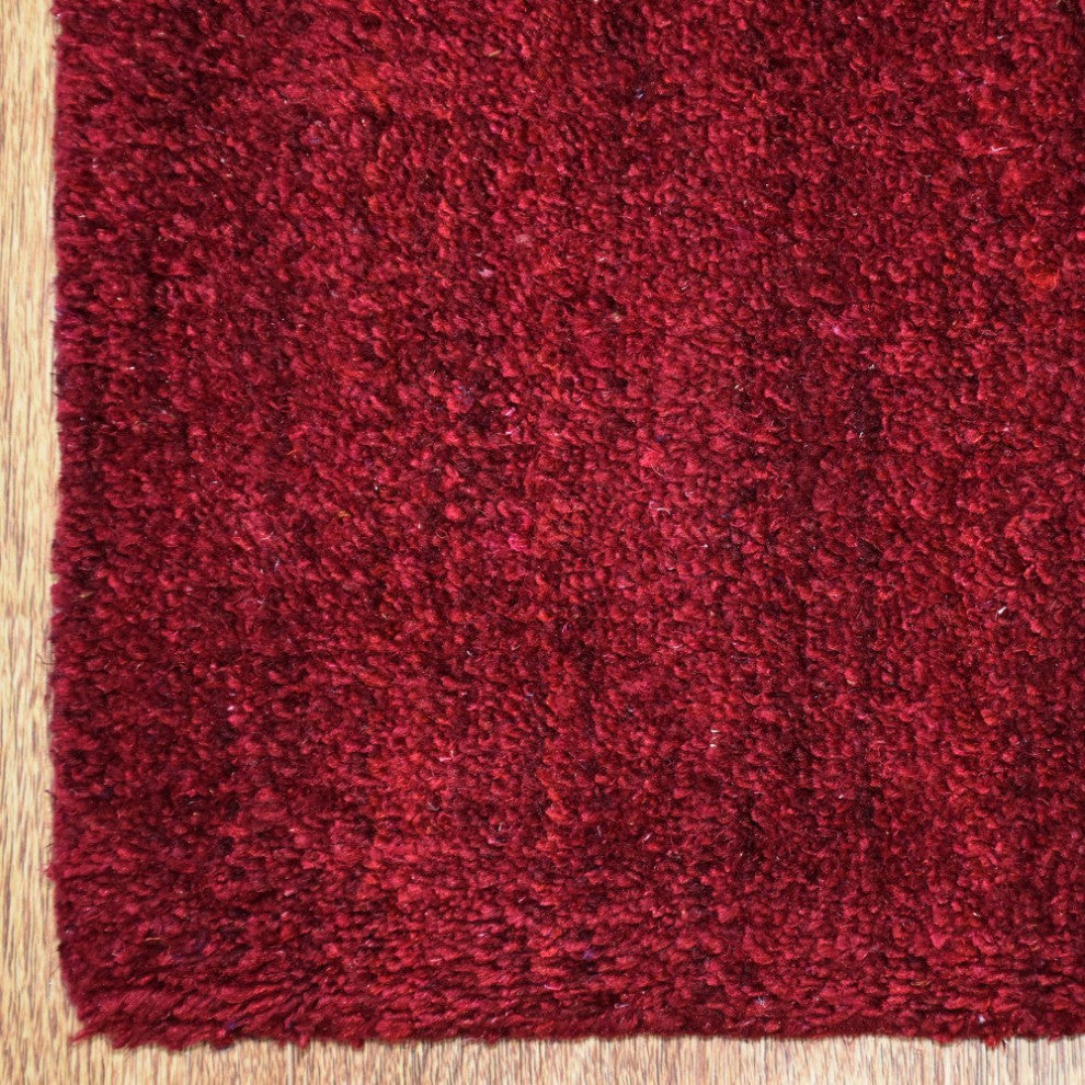 Hand Knotted Loom Silk Mix Area Rug Solid Red