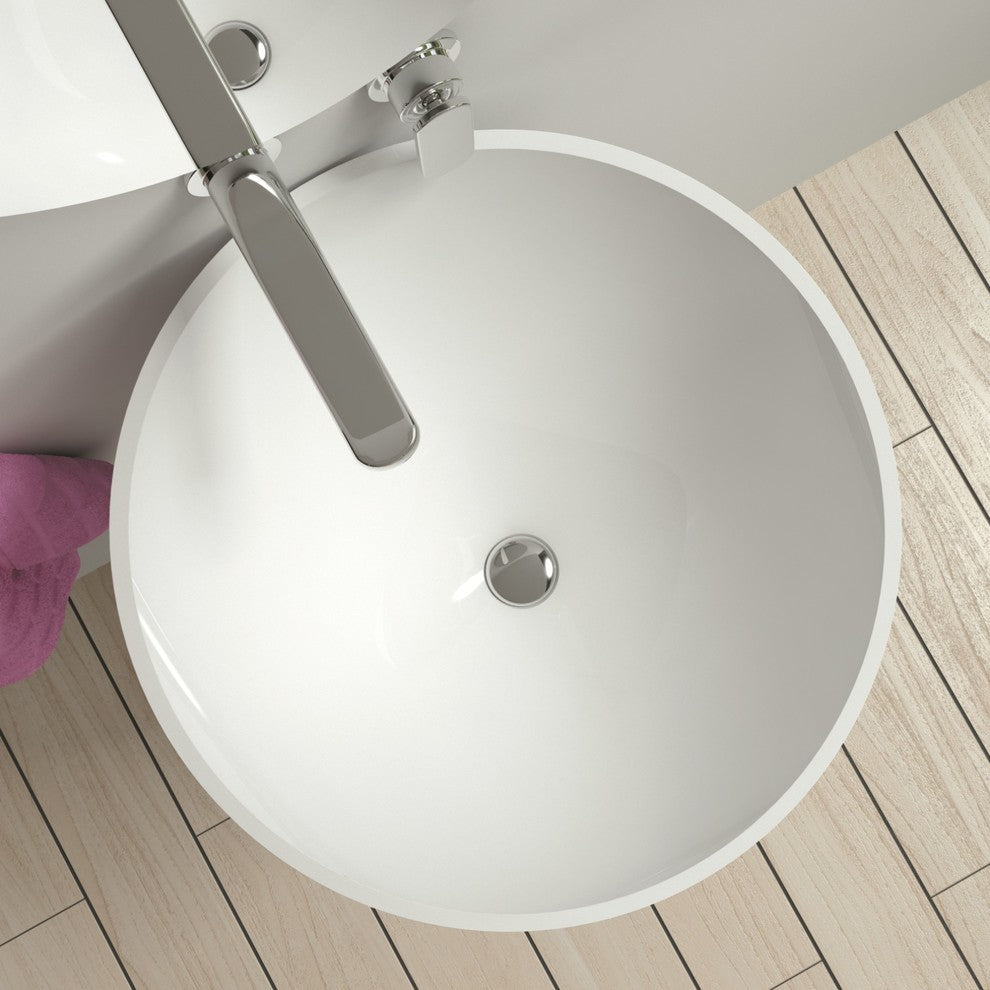 ADM Circular Freestanding Pedestal Sink, White, 21", Matte White