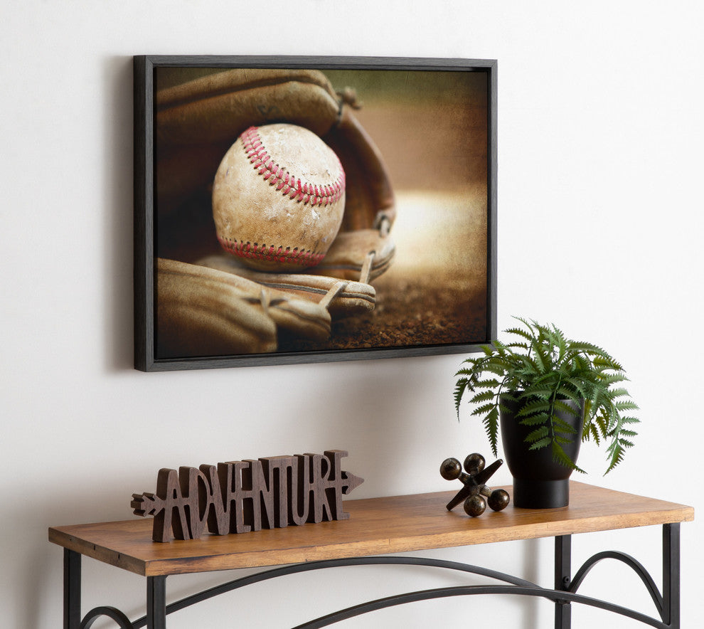 Sylvie Baseball Glove Framed Canvas by Shawn St. Peter, Gray 18x24