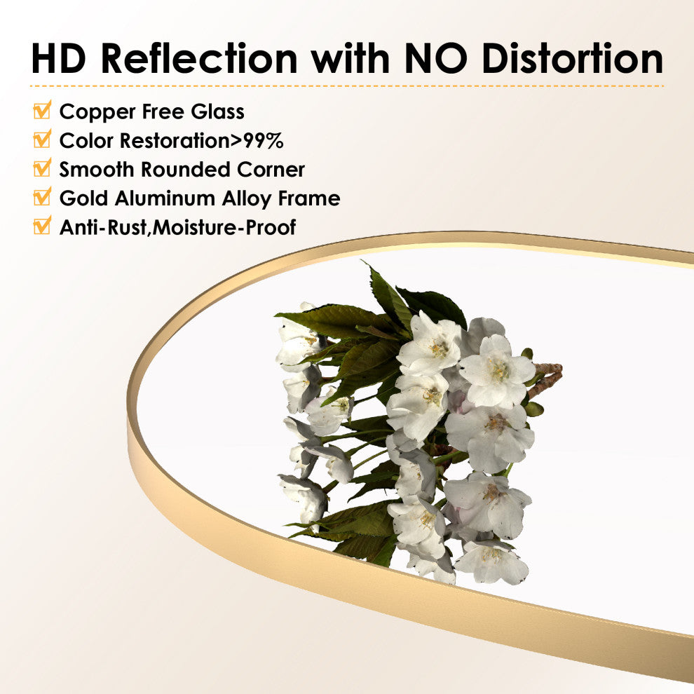 24"x36" Wall-mounted Oval Bathroom Vanity Mirror with Aluminum Frame, Brushed Gold