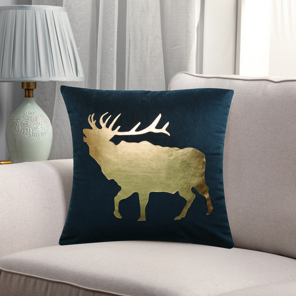 Christmas Icons Throw Pillow Set of 2, Print Gold Elk