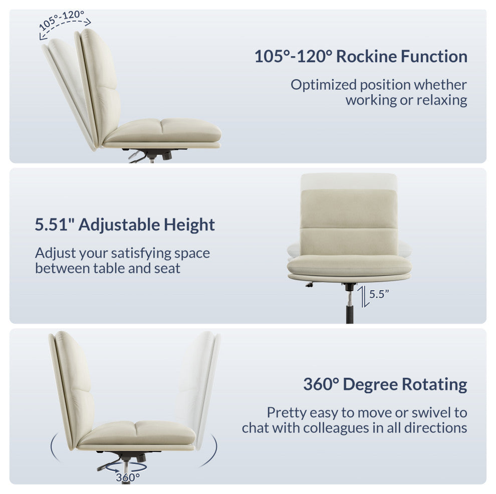 Swivel PU Leather Office Chair with Height Adjustment and Tilt Function, Beige