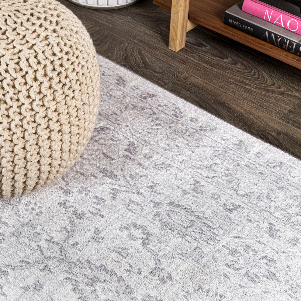 Lotus Modern Persian Floral Area Rug, Gray, 8 X 10