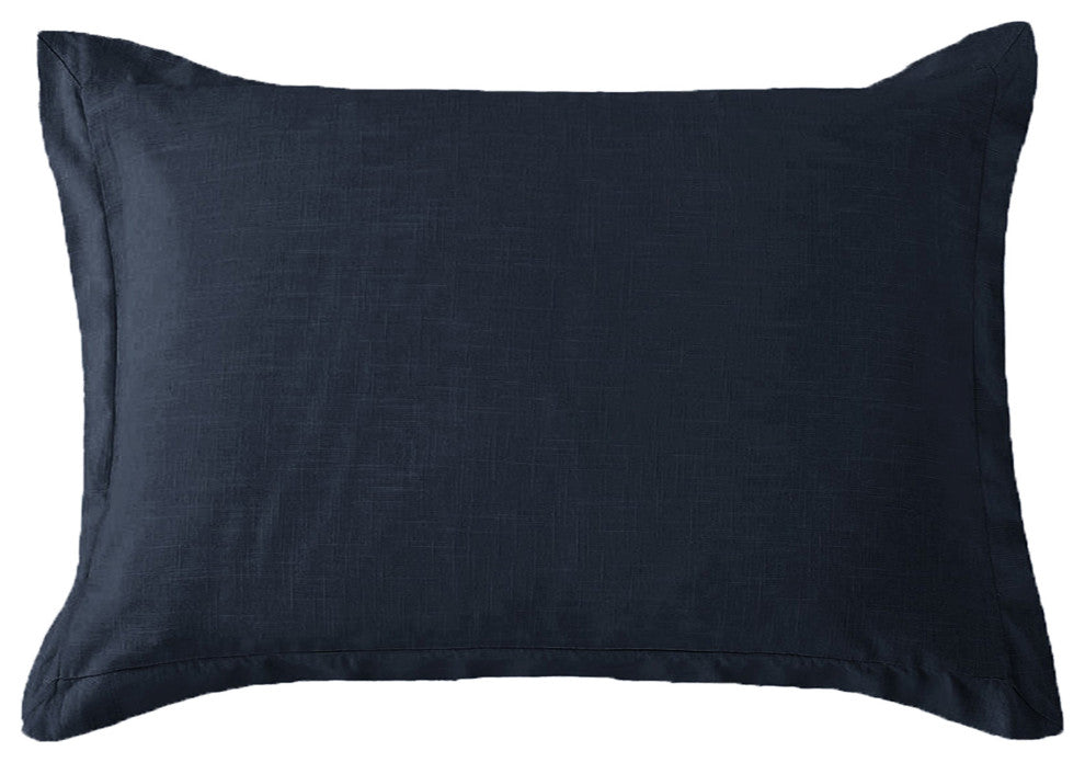 Hera Washed Linen Tailored Dutch Euro Pillow, 27"x39", Navy, 1 Piece