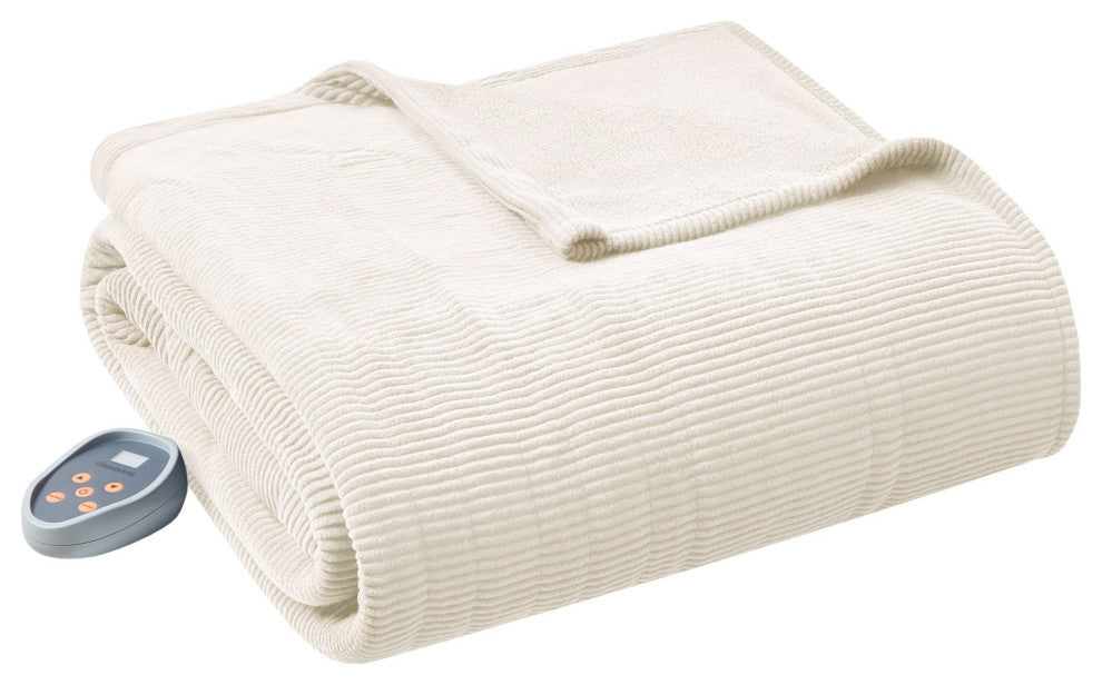 Beautyrest Knitted Micro Fleece Solid Textured Heated Blanket, Ivory, Twin