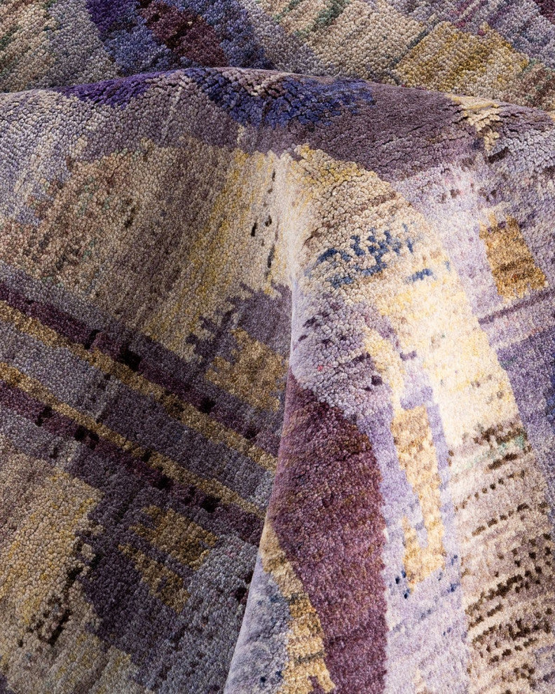 Ikat, One-of-a-Kind Handmade Area Rug - Purple, 9' 0" x 12' 3"