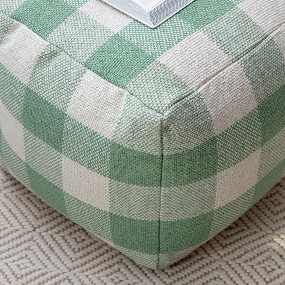 Spring Sky 20" x 20" x 20" Ivory and Green Pouf