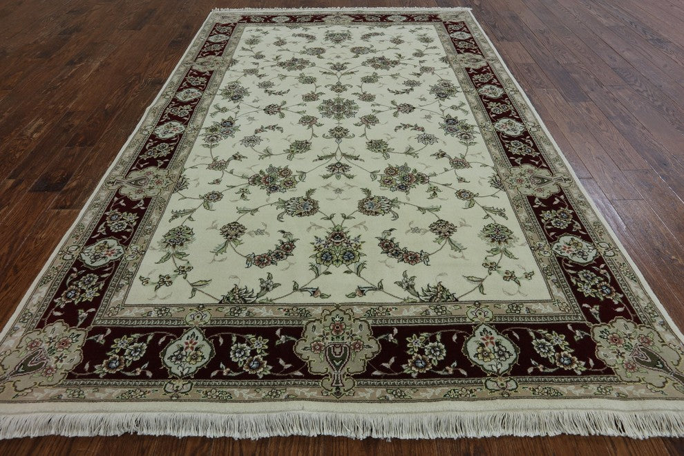 Oriental Wool and Silk Floral Chinese Area Rug 6'x9', W2048