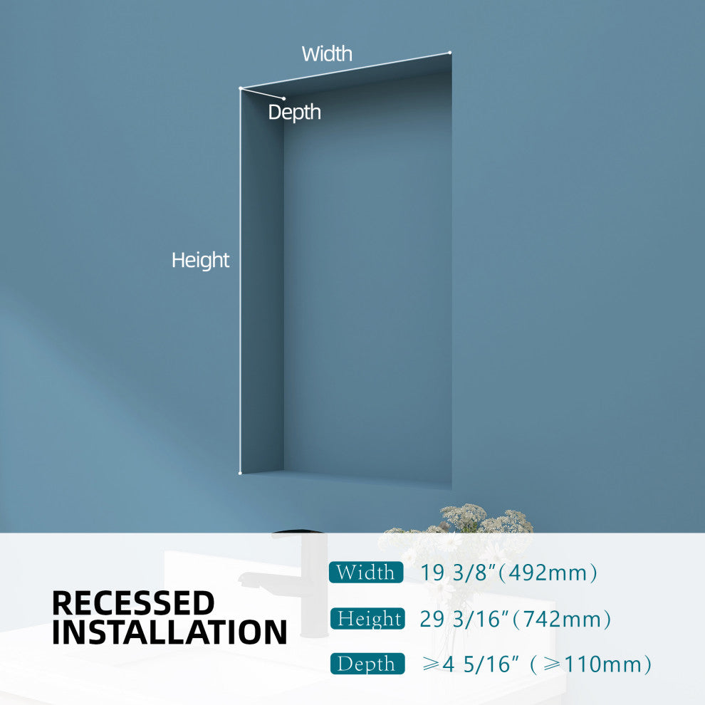 20'' W 30'' H Recessed Frameless Medicine Cabinet Mirror 3 Adjustable