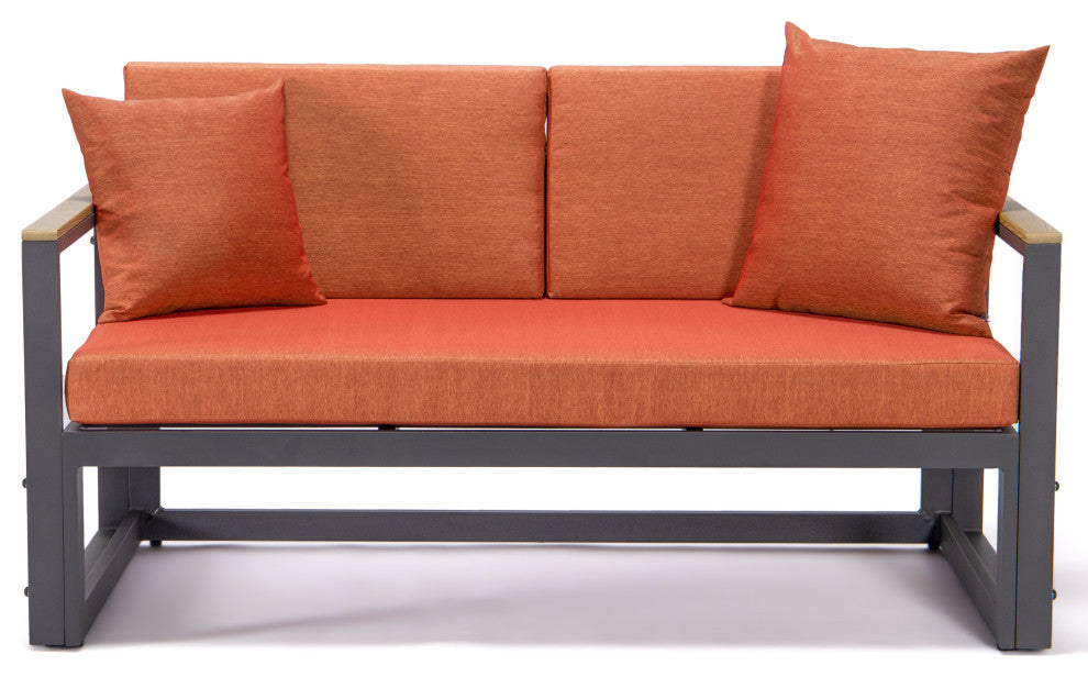 LeisureMod Chelsea Modern Black 3 Piece Outdoor Aluminum Sectional Set for Patio, Orange