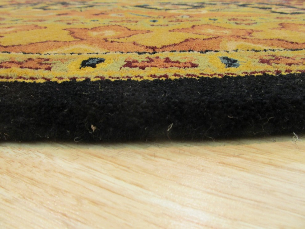EORC Hand-tufted Wool Black Transitional Oriental Polonaise Rug, Round 6'x6'