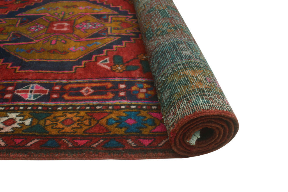 Fine Vintage Distressed Pasua Rust/Navy Runner, 3'8x10'8